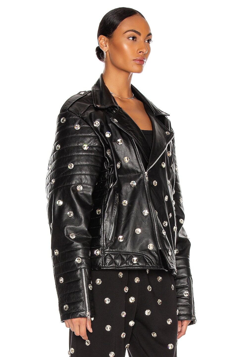 CHRISTIAN COWAN Leather and Swarovski Crystal Jacket in Black 1 | FWRD