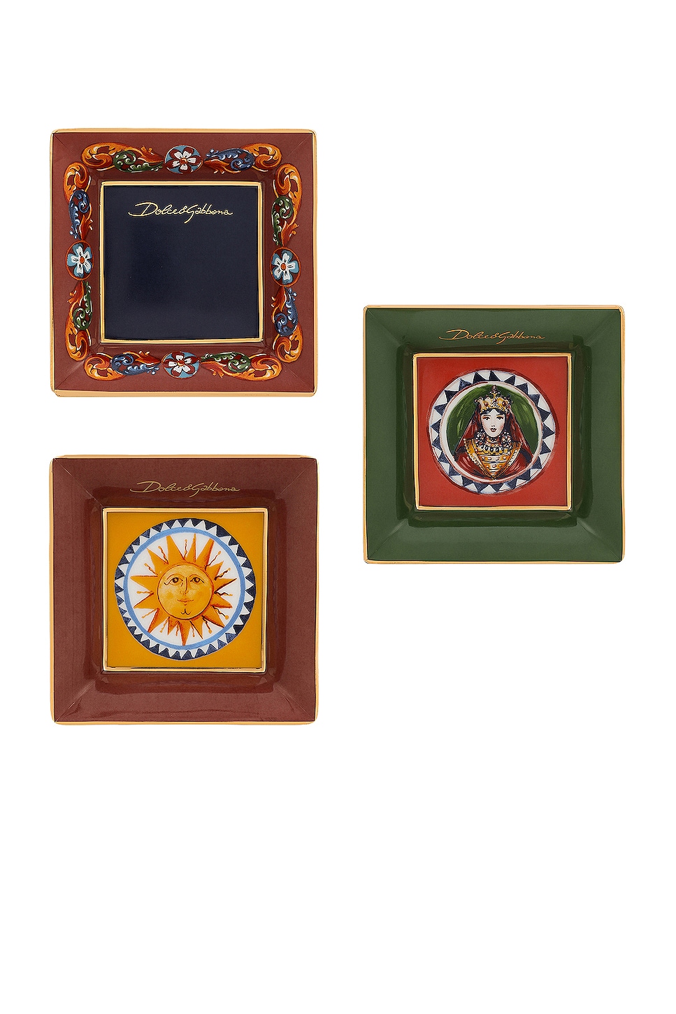 Image 1 of Dolce & Gabbana Casa Carretto Set Of 3 Square Trinket Dish in Multi