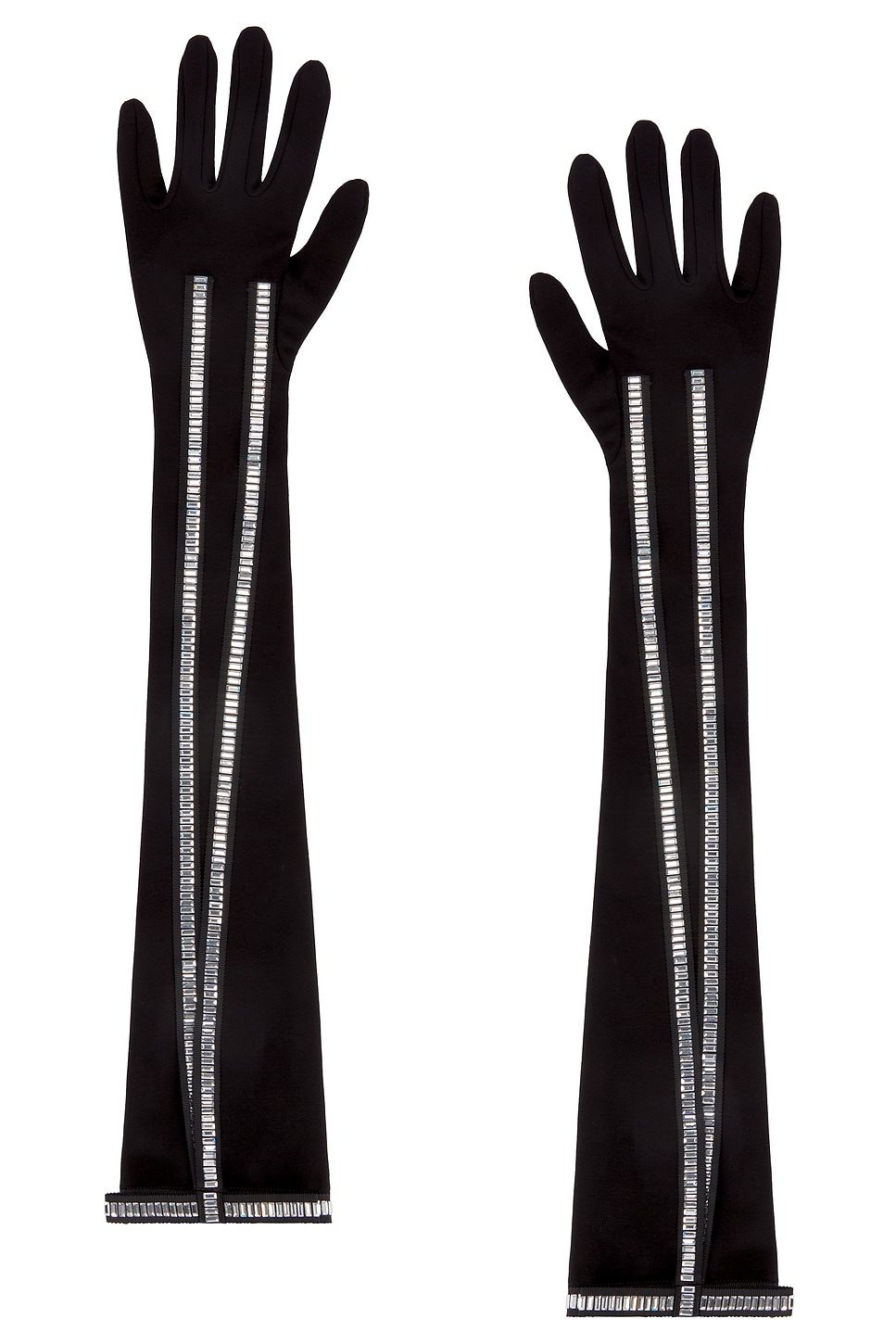 Crystal Bow Trim Long Gloves in Black