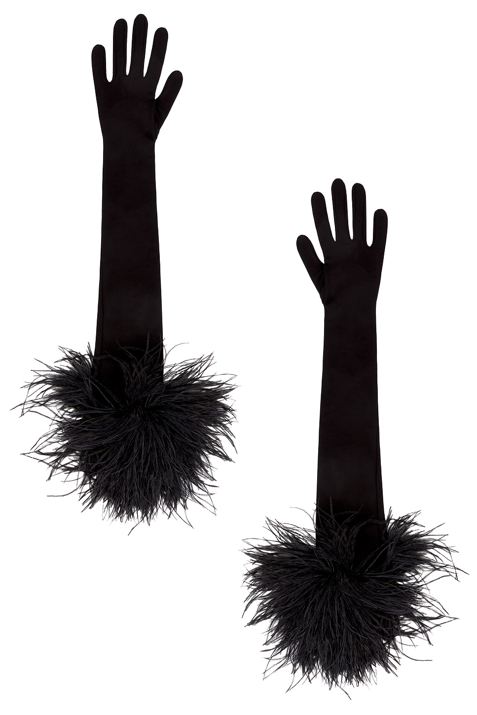 Feather Long Gloves in Black