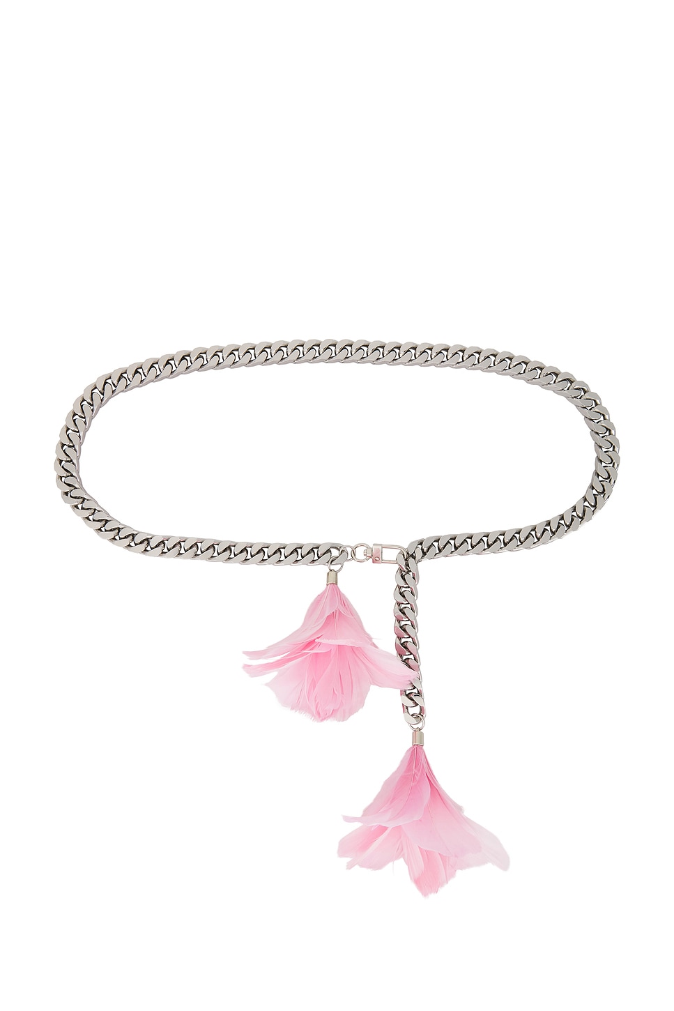 Feather Flower Detail Chunky Chain Belt in Metallic Silver