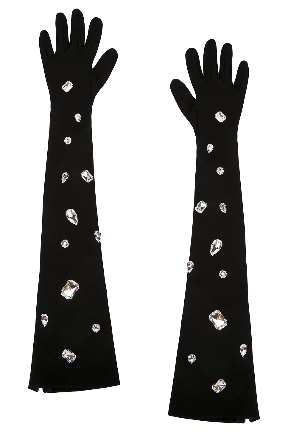 David Koma All Over Crystal Embroidered Long Gloves In Black