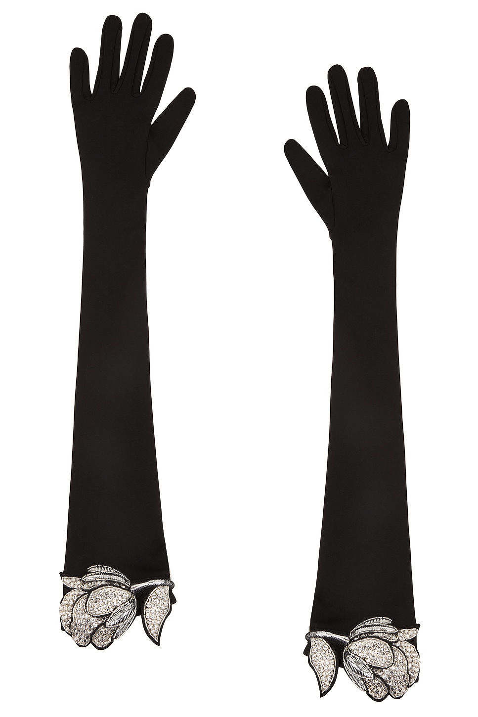 Crystal Rose Flower Gloves in Black