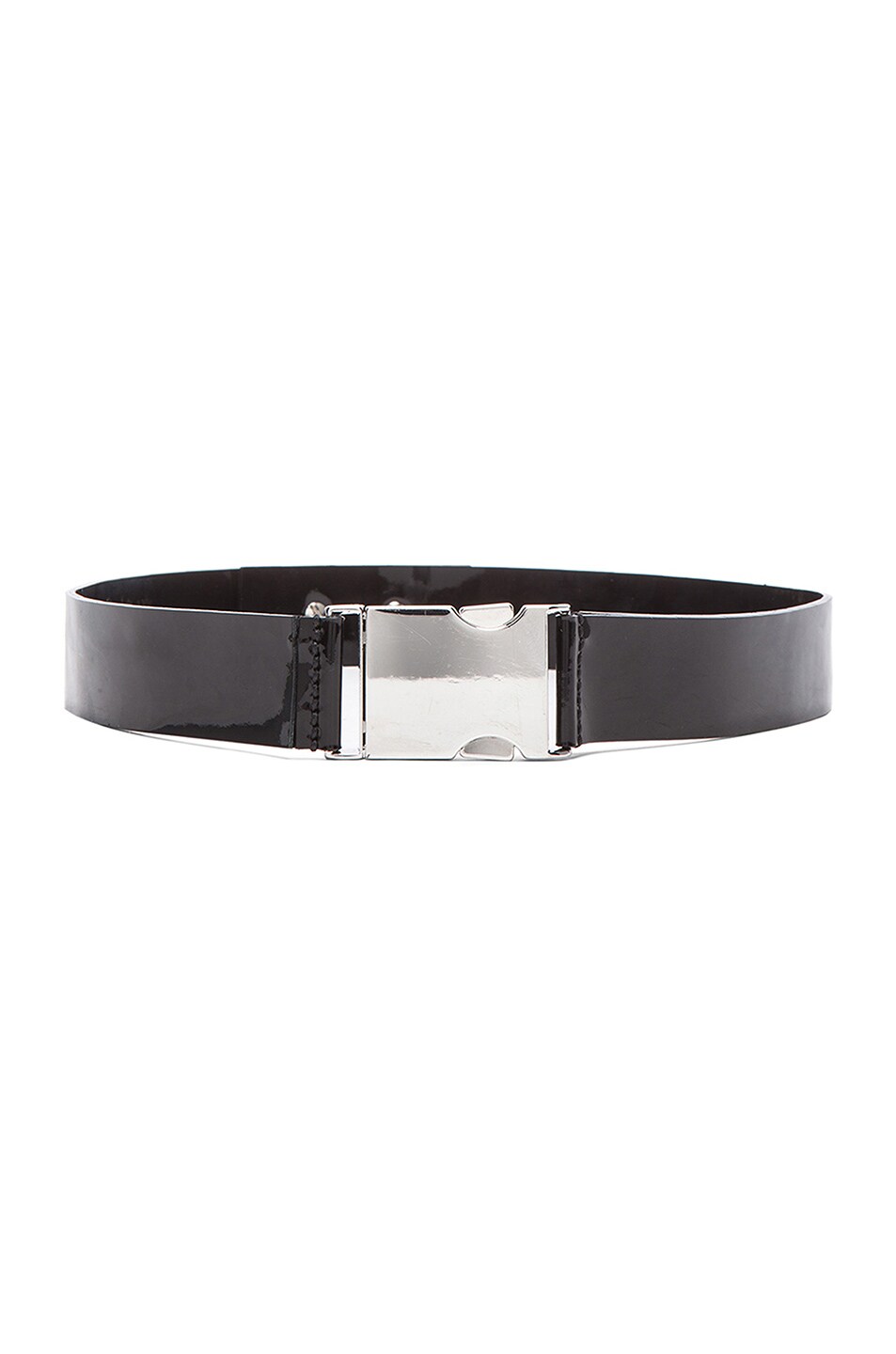 Image 1 of David Koma Patent Leather Buckle Belt in Black & Silver