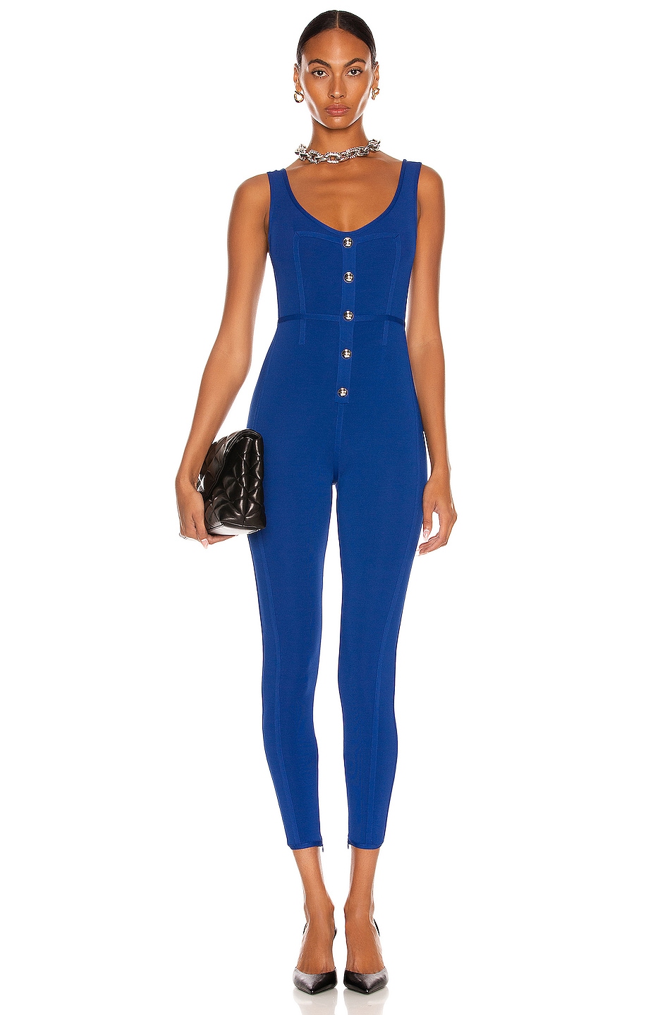 Image 1 of David Koma Front Button Detail Knit Jumpsuit in Blue