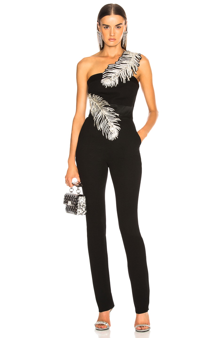 Image 1 of David Koma Embroidered Jumpsuit in Black & Silver
