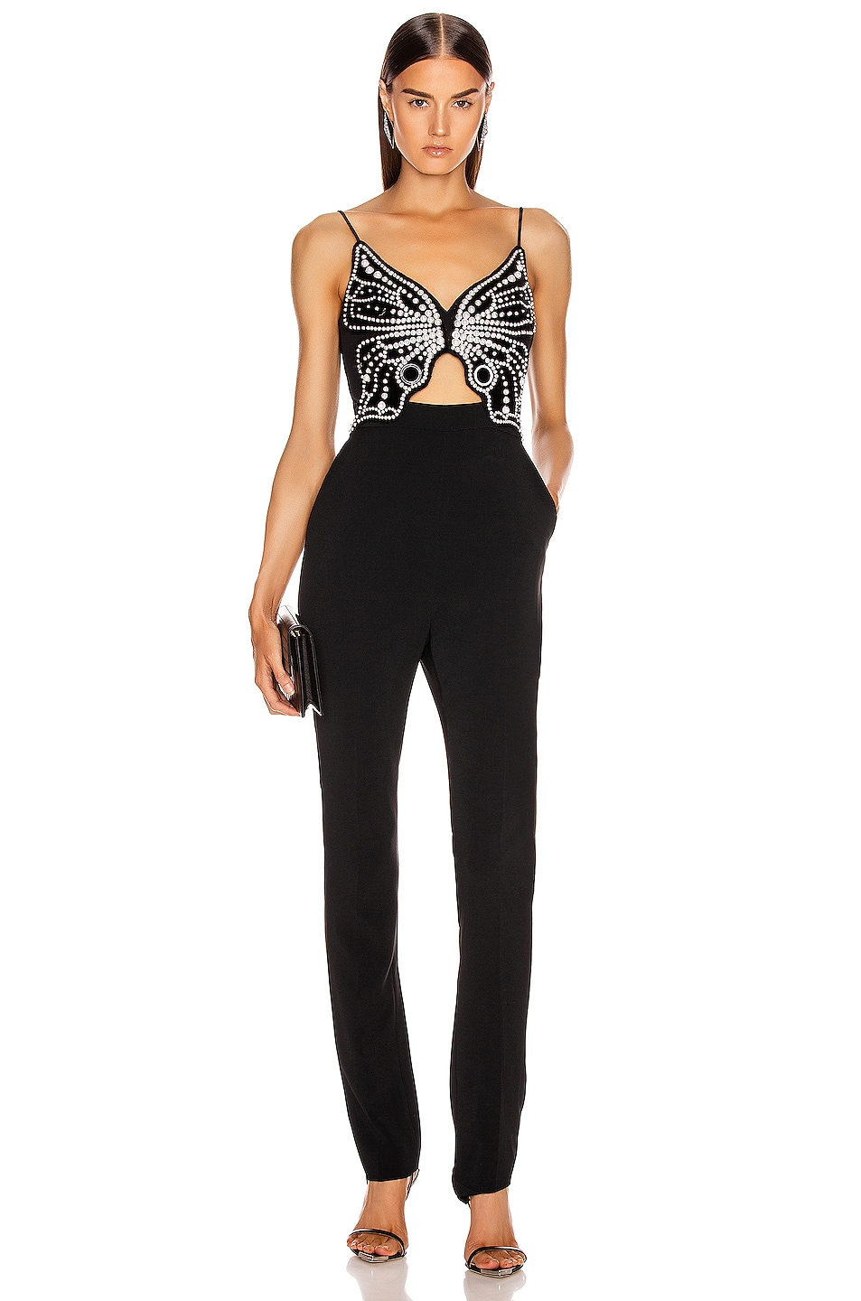 Image 1 of David Koma Butterfly Cut Jumpsuit in Black & Silver