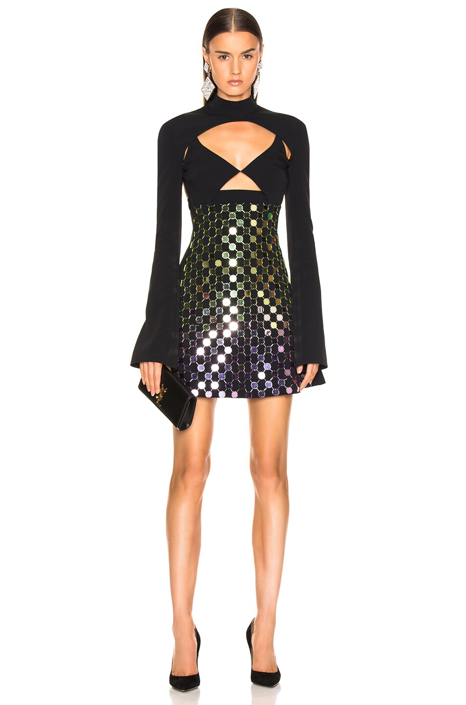 Image 1 of David Koma Circle Embellished Triangle Bra Dress in Gradient & Black