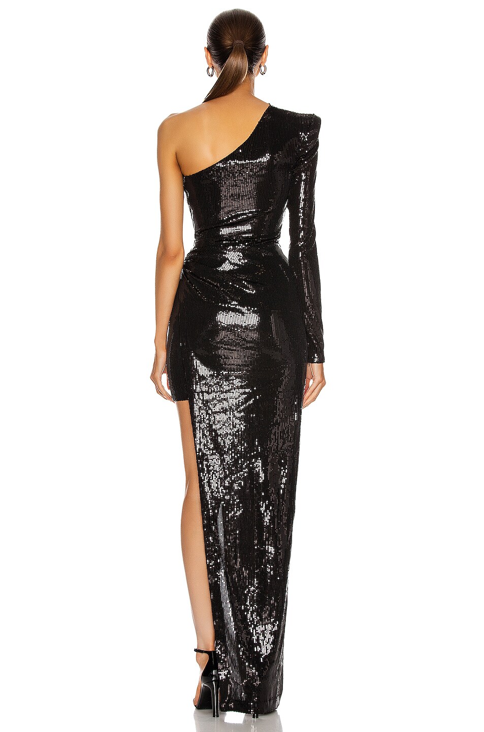 David Koma Ruched Asymmetric Sequin Gown in Black | FWRD