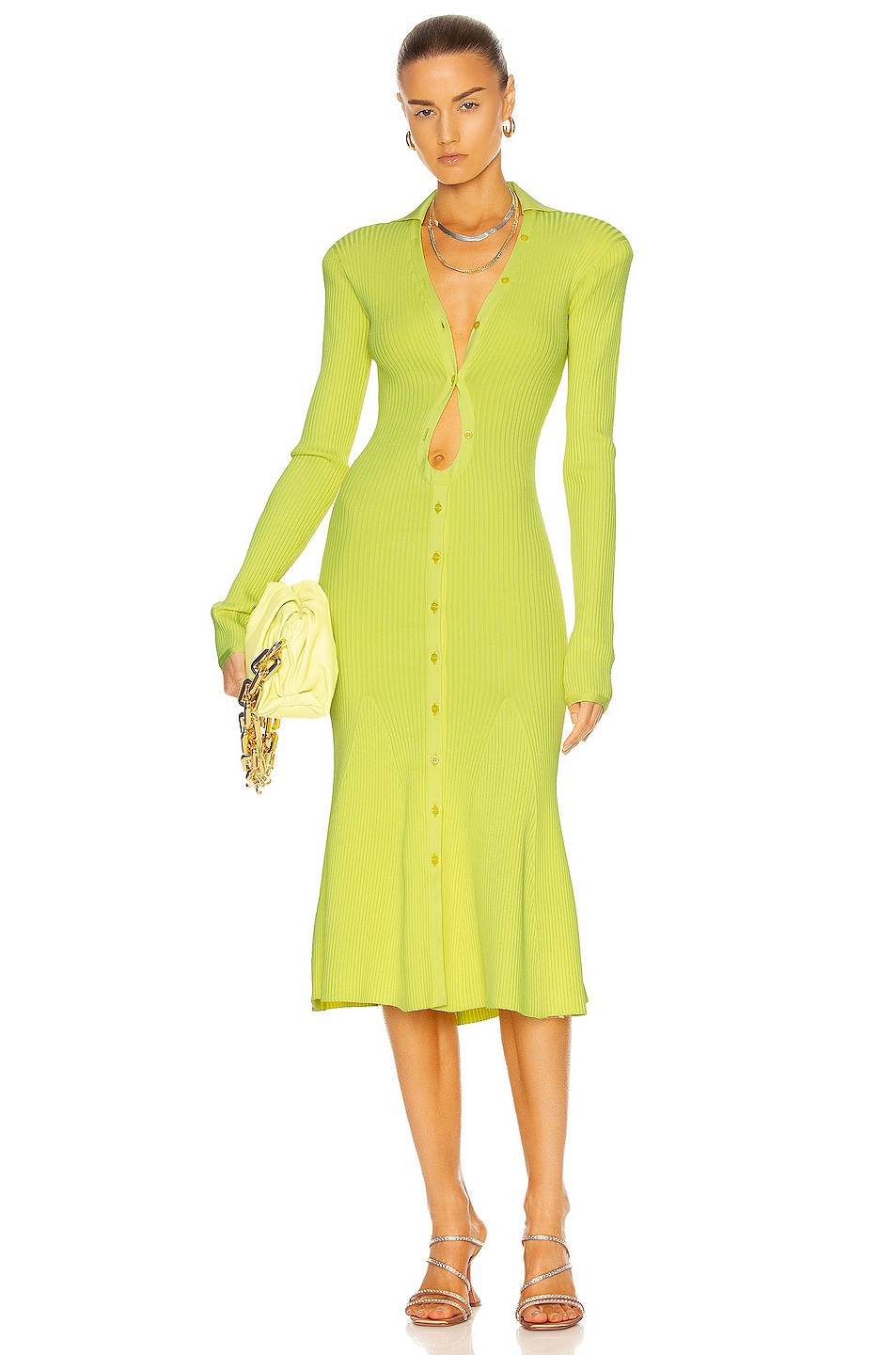 Image 1 of David Koma Front Cutout Flounce Midi Dress in Neon Yellow