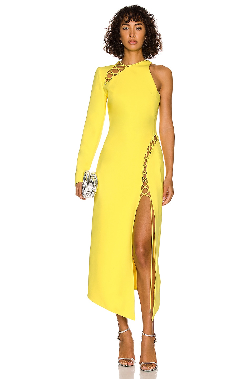 Image 1 of David Koma Lace Up Midi Dress in Yellow