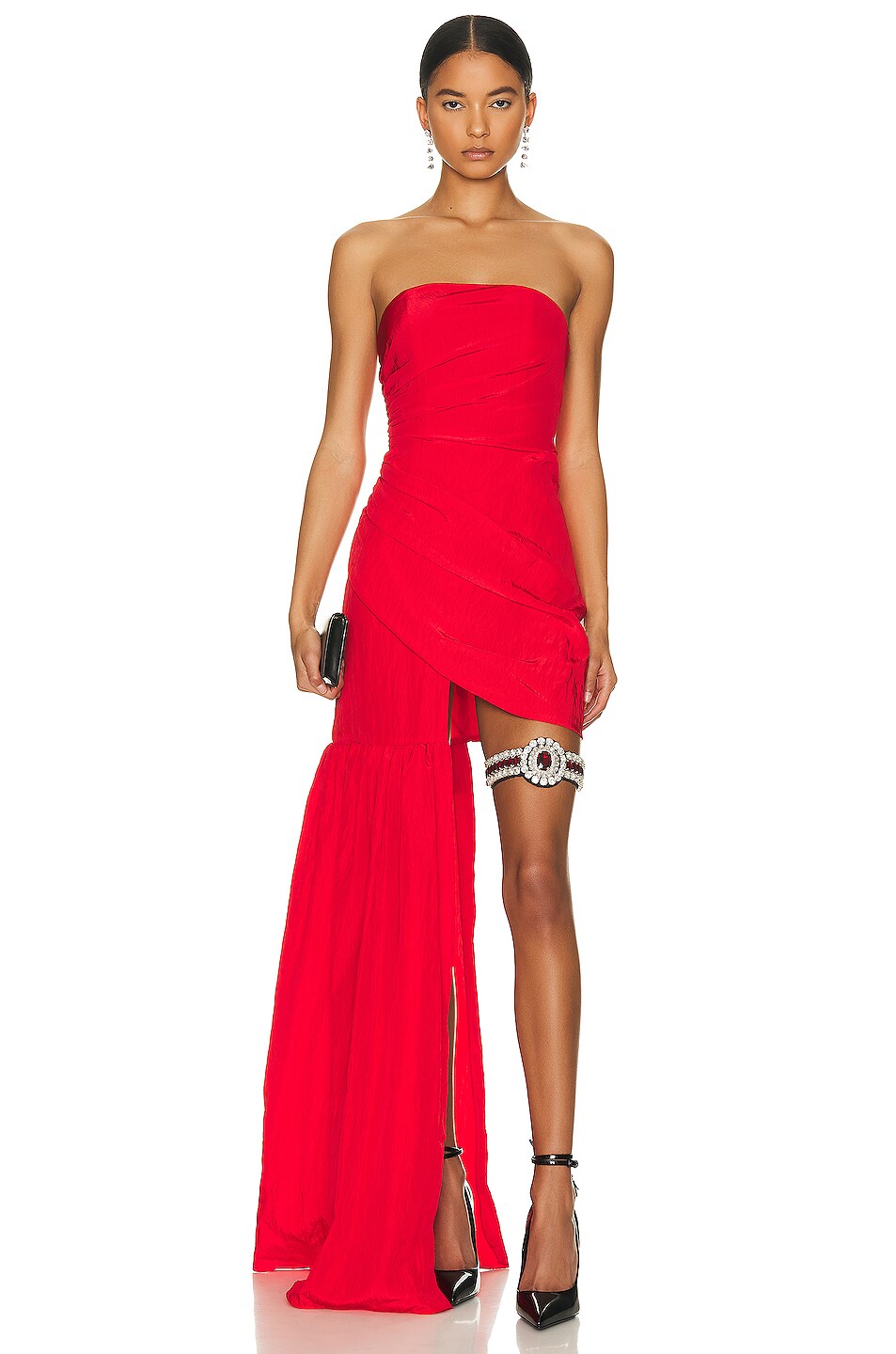 Image 1 of David Koma Asymmetric Off Shoulder Ruched Dress in Red