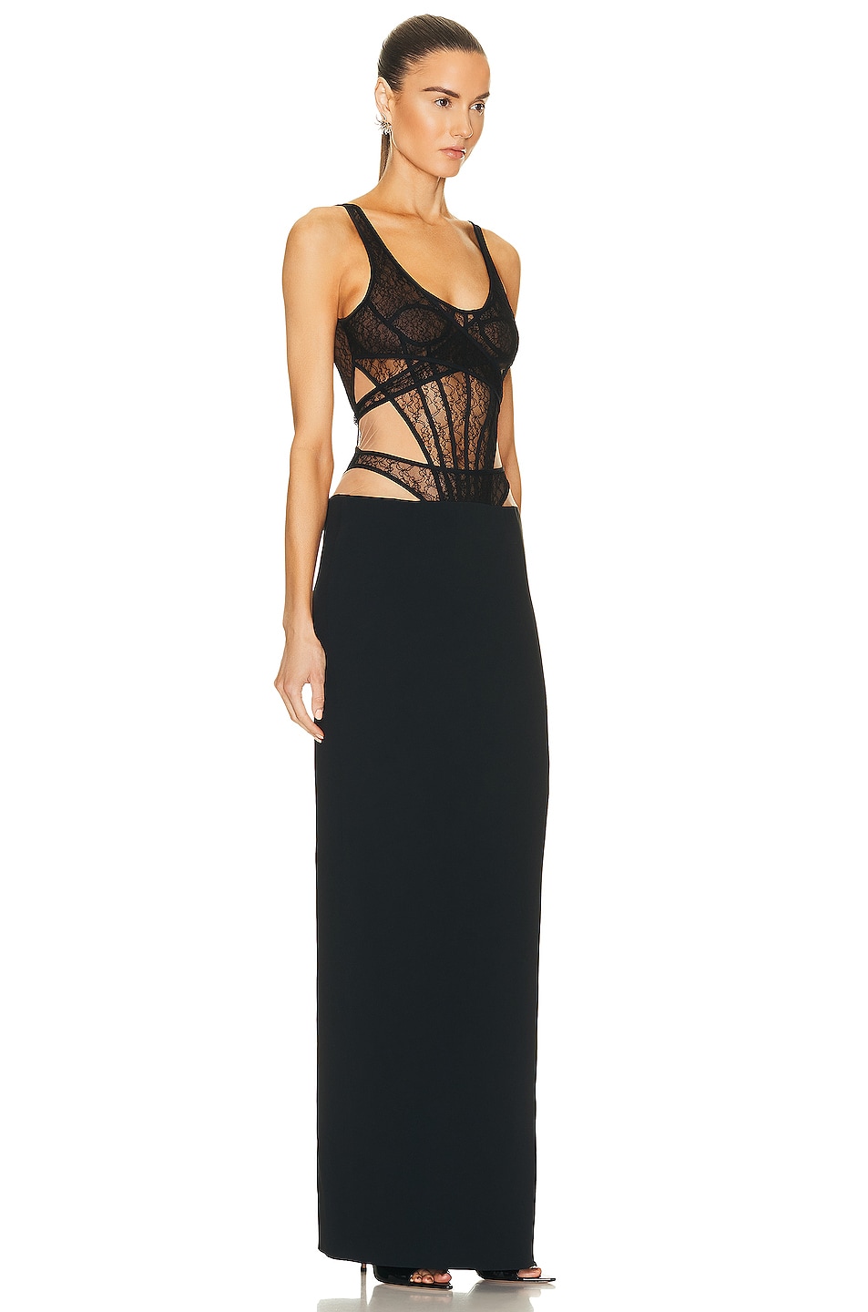 David Koma Boning Over Layer Net Top Gown in Black | FWRD