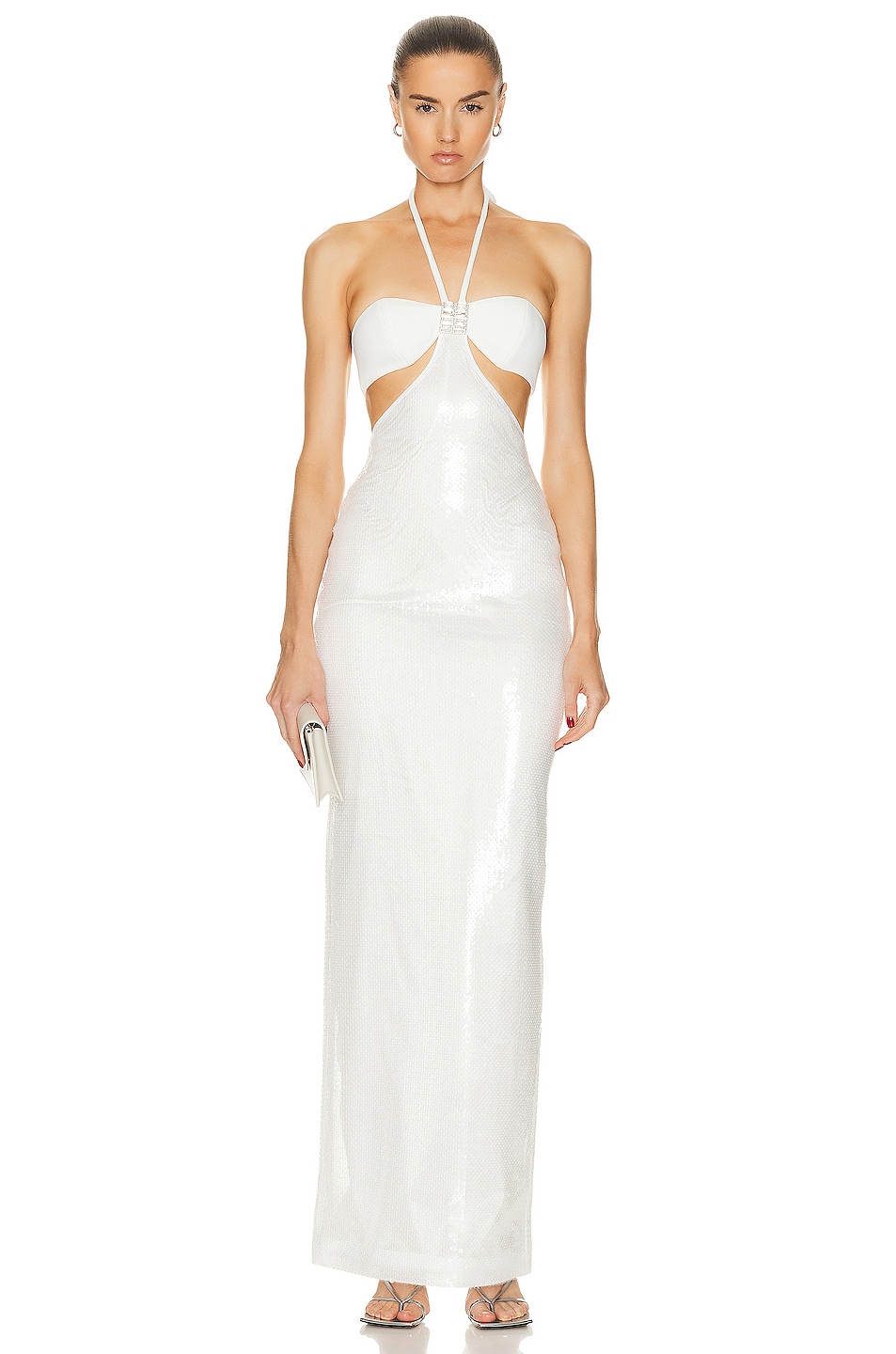 Image 1 of David Koma Bra Detail Sequin Gown in White