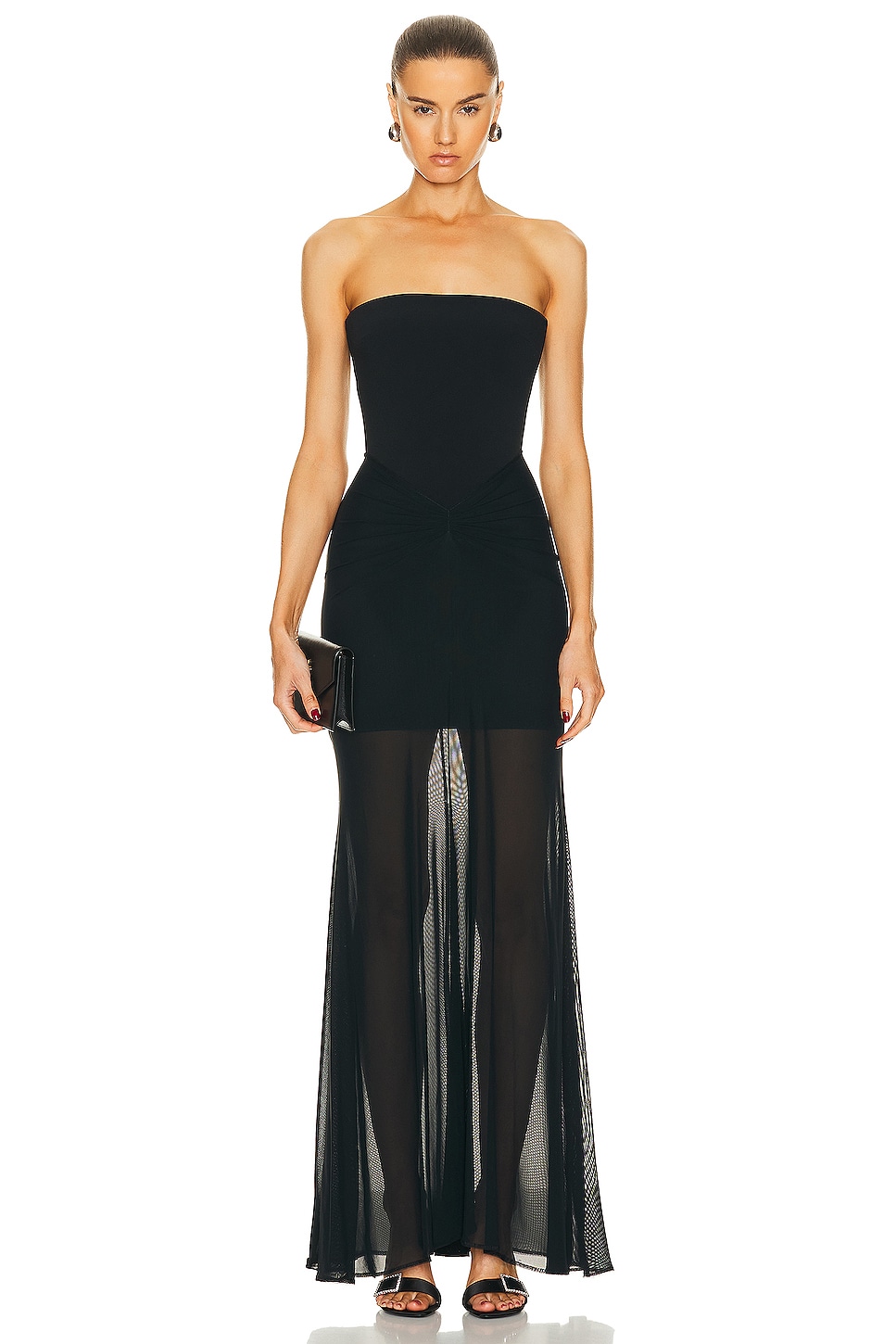 Image 1 of David Koma Ruched Waistline Strapless Gown in Black