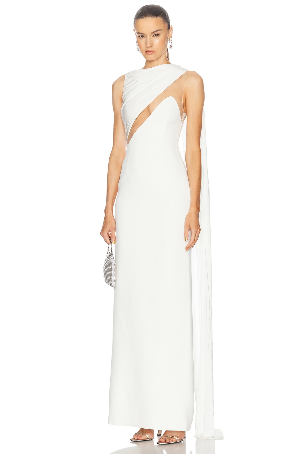 Image 1 of David Koma Draped Chest Detail Gown in White