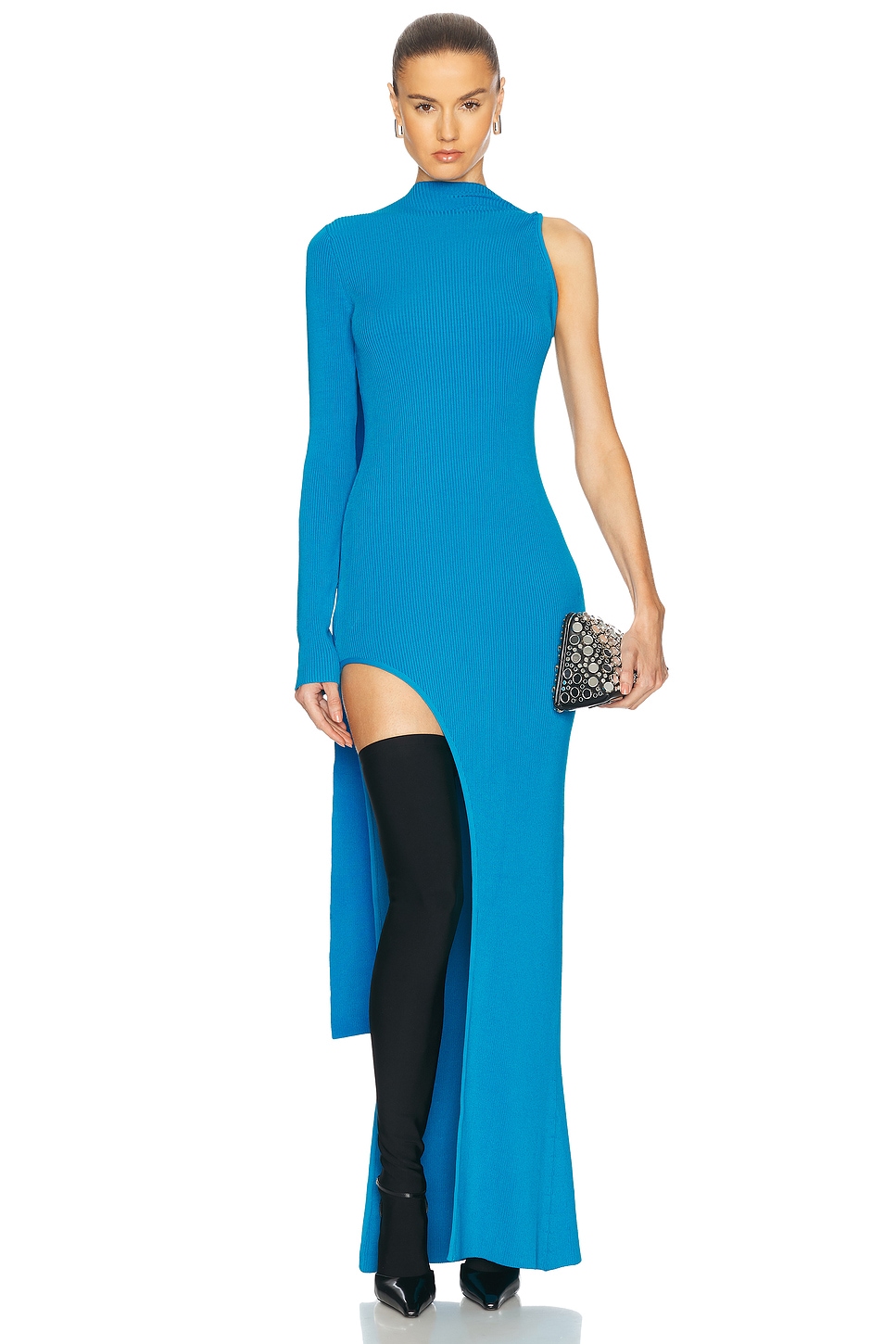 Asymmetric Cut One Sleeve Dress in Blue