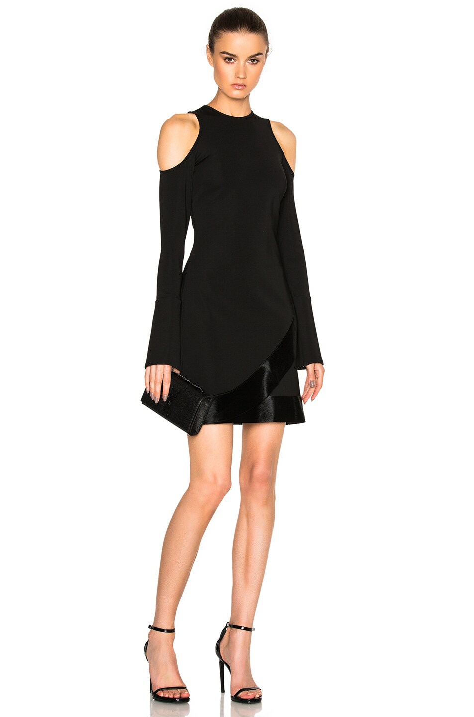 Image 1 of David Koma Open Shoulder Dress With Pony Hair in Black