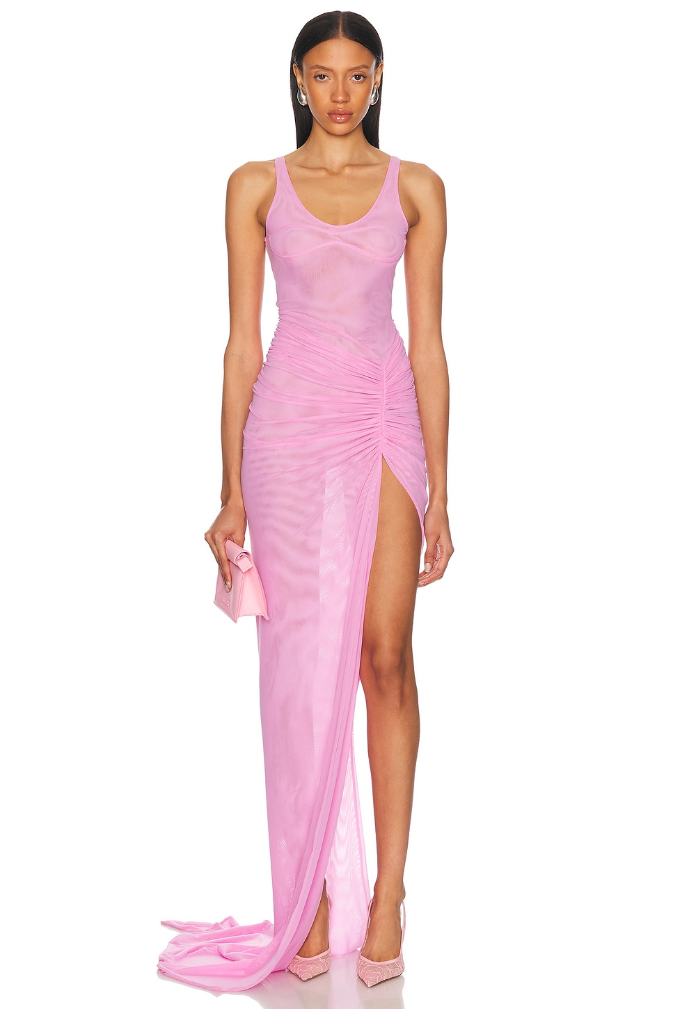 Image 1 of David Koma Ruched Mesh Gown in Pink