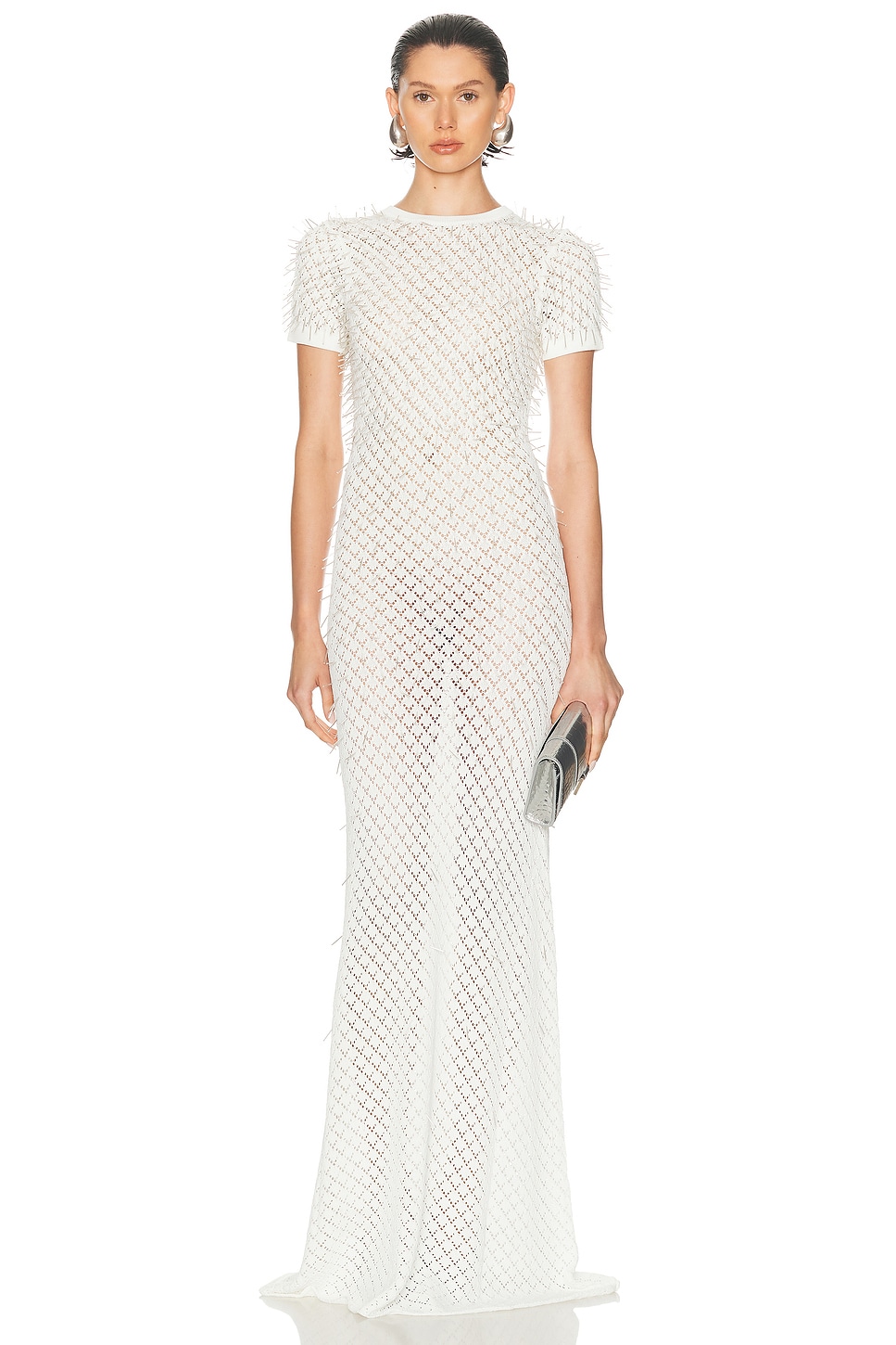 Image 1 of David Koma Gradient Glass Embroidery Gown in White