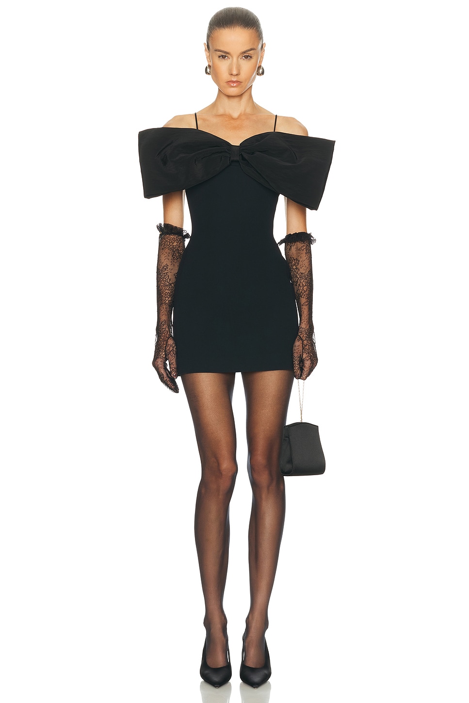 Image 1 of David Koma Oversized Bow Mini Dress in Black