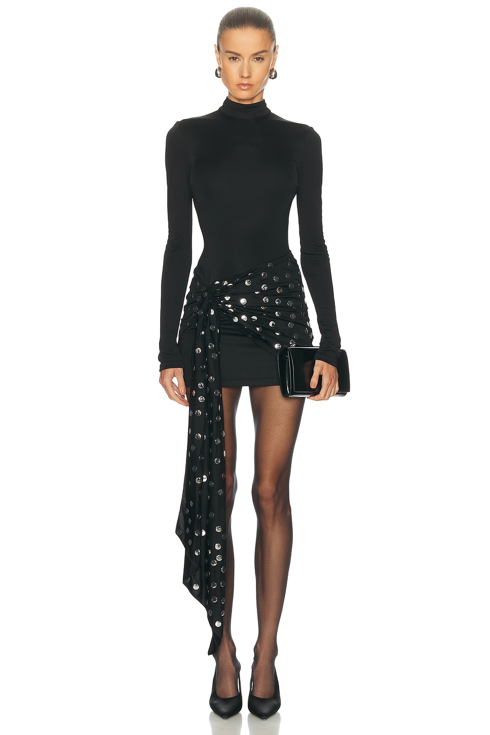 Image 1 of David Koma Polka Dot Overlay Detail Mini Dress in Black & Silver