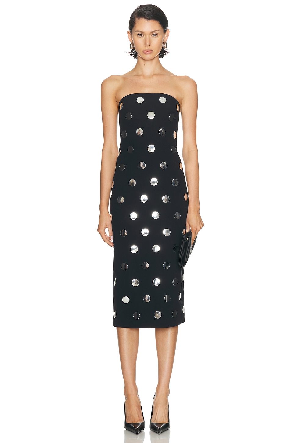 Image 1 of David Koma Allover Polka Dot Dress in Black & Silver