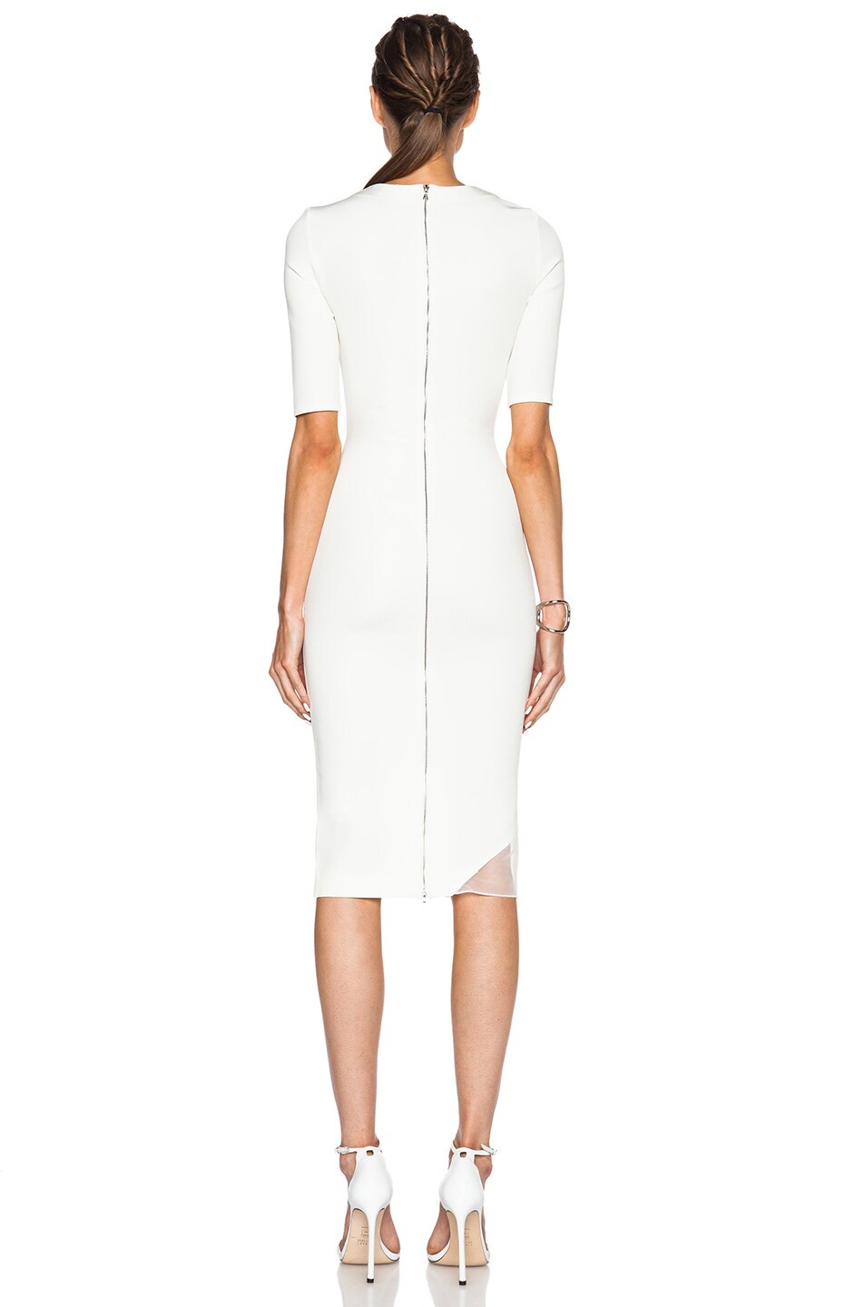 David Koma Short Sleeve Net Insert Pencil Dress in White | FWRD