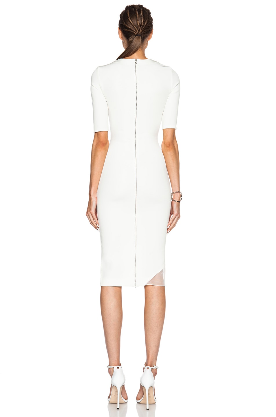 david-koma-short-sleeve-net-insert-pencil-dress-in-white-fwrd