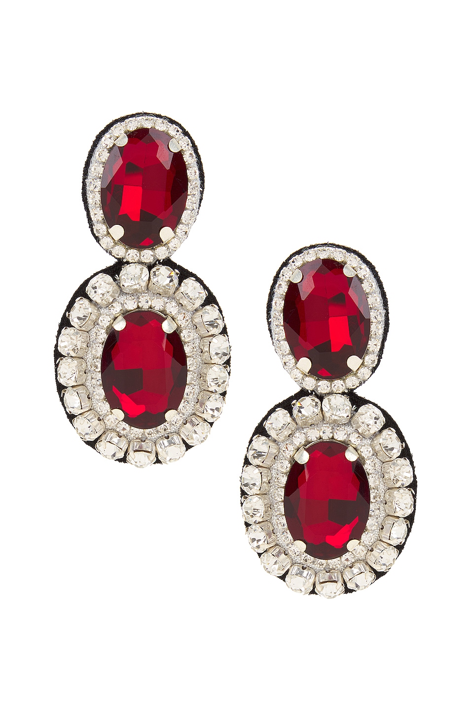 Image 1 of David Koma Crystal Earrings in Red & Silver