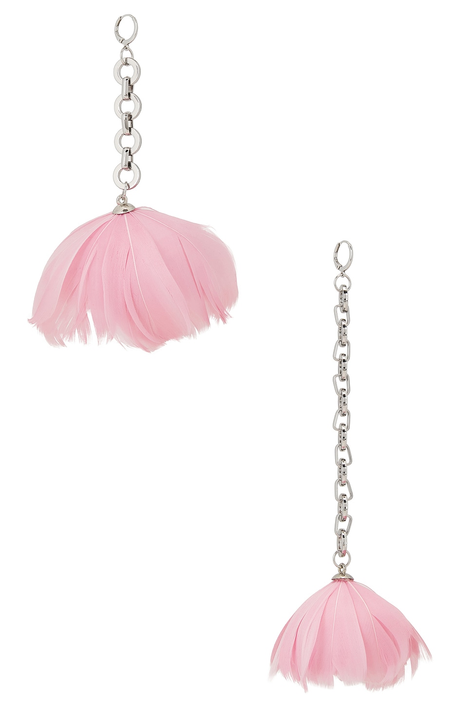 Image 1 of David Koma Feather Flower Asymmetric Earrings in Pink & Silver