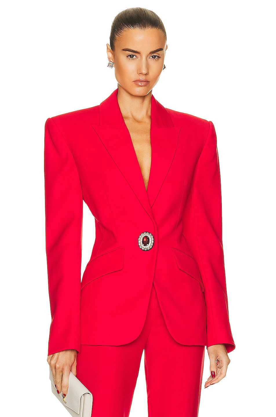 Image 1 of David Koma Jewel Patch Tailored Wool Jacket in Red