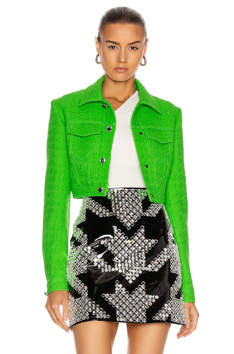 Image 1 of David Koma Jewelled Button Jacket in Green