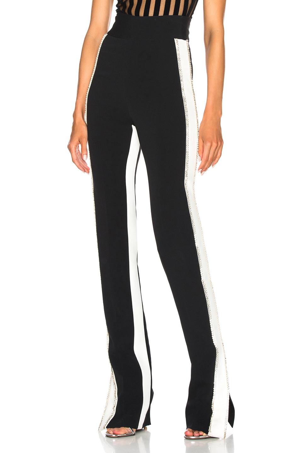 Image 1 of David Koma Side Snap Crystal Trouser Pants in Black, White & Silver