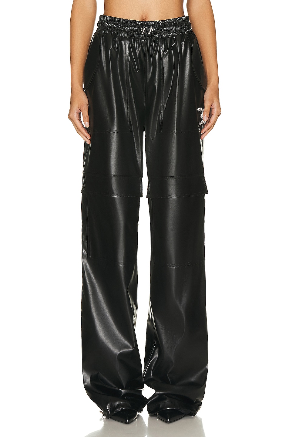 Image 1 of David Koma Faux Leather Cargo Trouser in Black