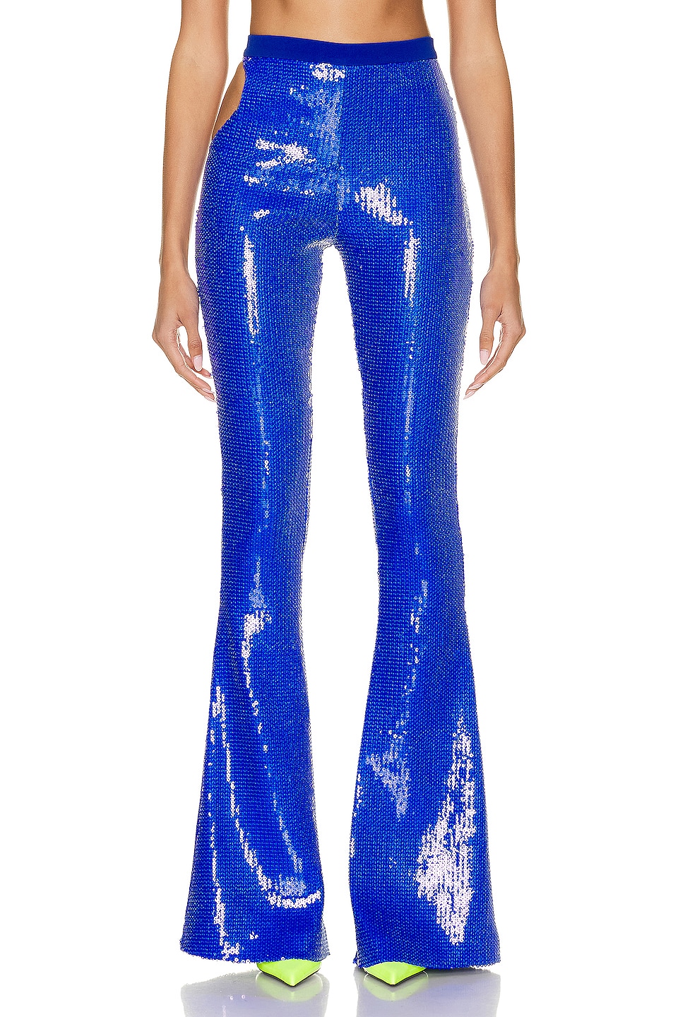 Image 1 of David Koma Sequin Waistband Cutout Flared Trouser in Blue