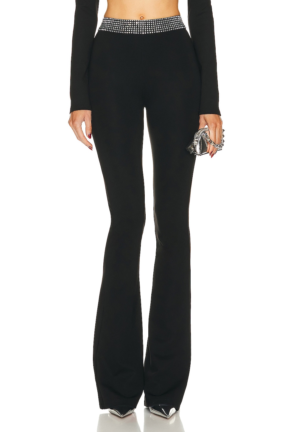 Image 1 of David Koma Crystal Embroidered Trouser in Black & Silver