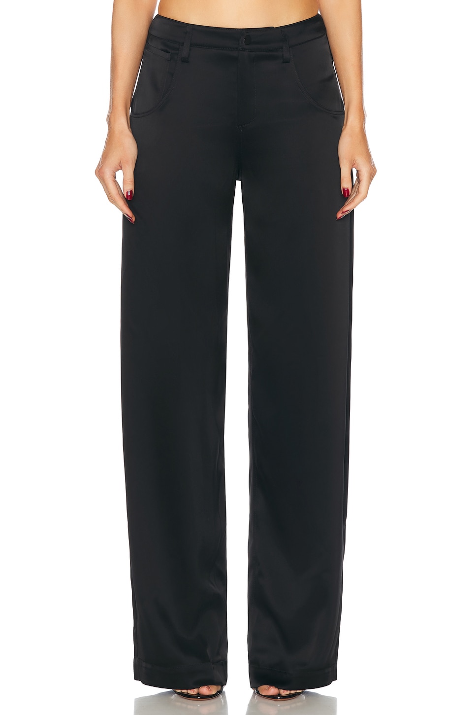 Image 1 of David Koma Satin Wide Leg Trouser in Black