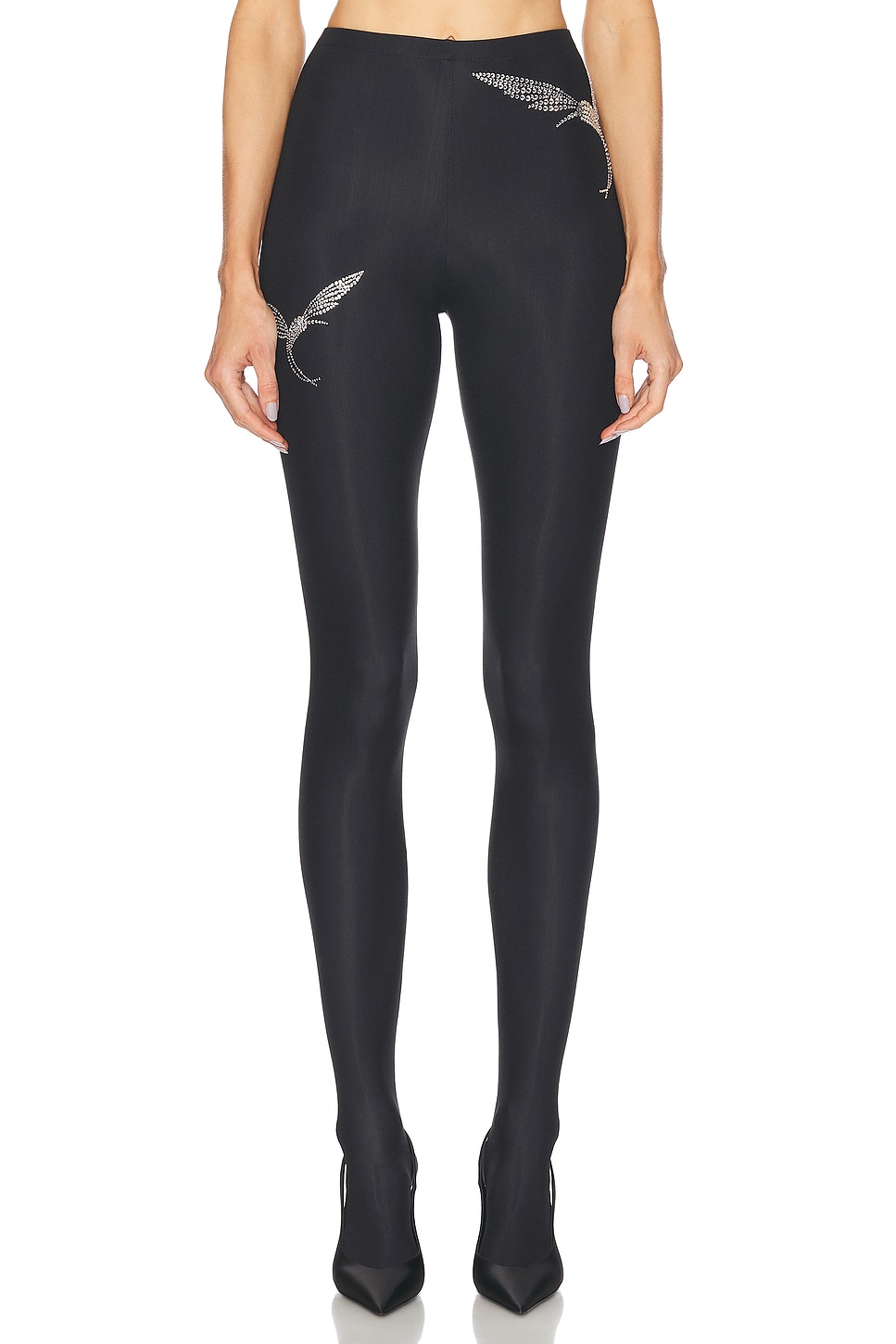 Image 1 of David Koma Hummingbird Rhinestone Detail Leggings in Black & Silver