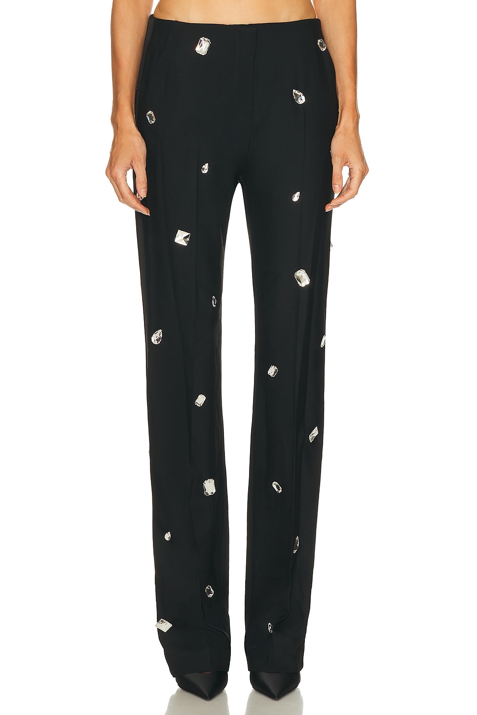 Image 1 of David Koma All Over Crystal Embroidered Trouser in Black & Silver