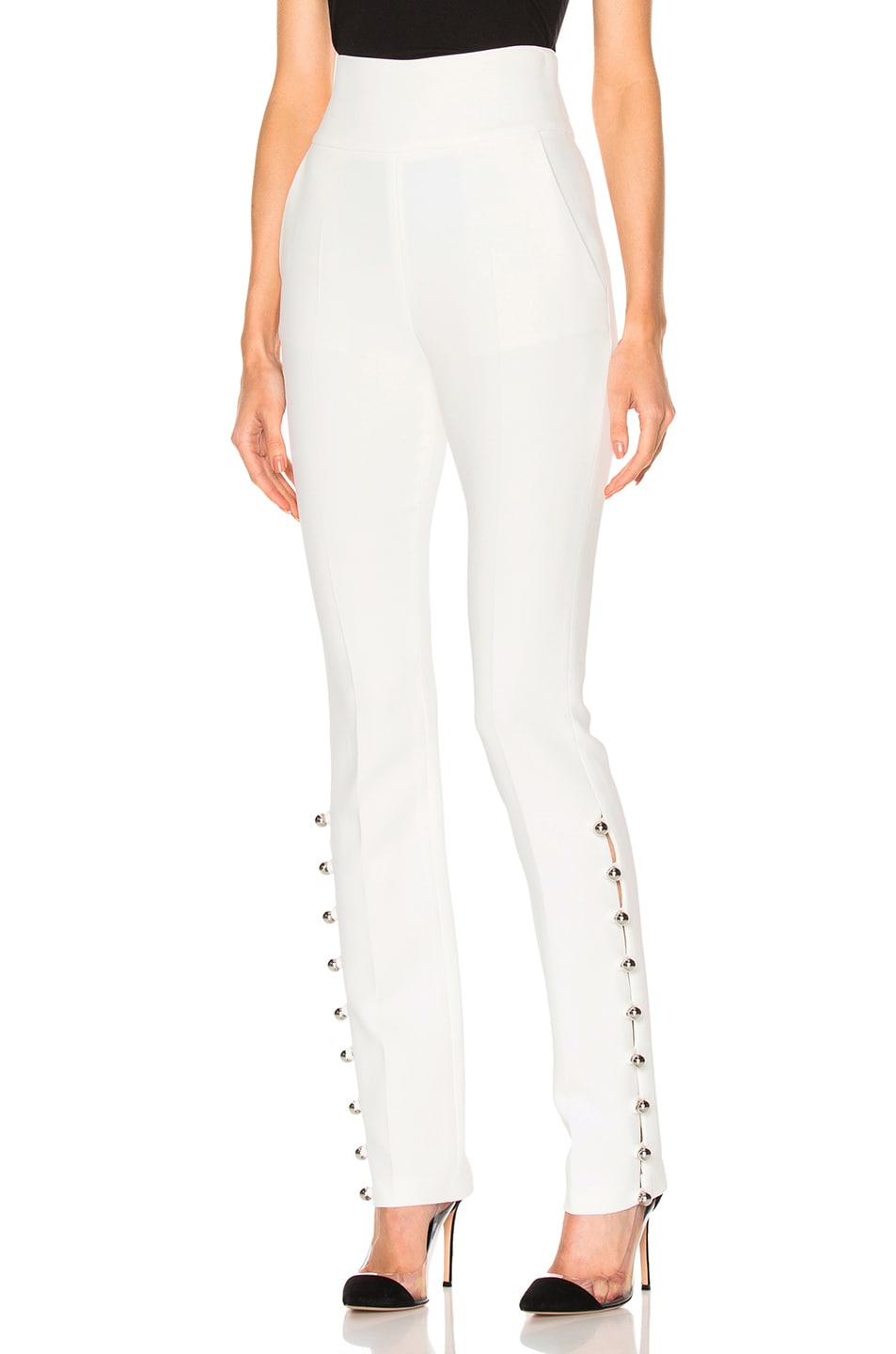 Image 1 of David Koma Loops & Metal Balls Hem Embroidered Trousers in White