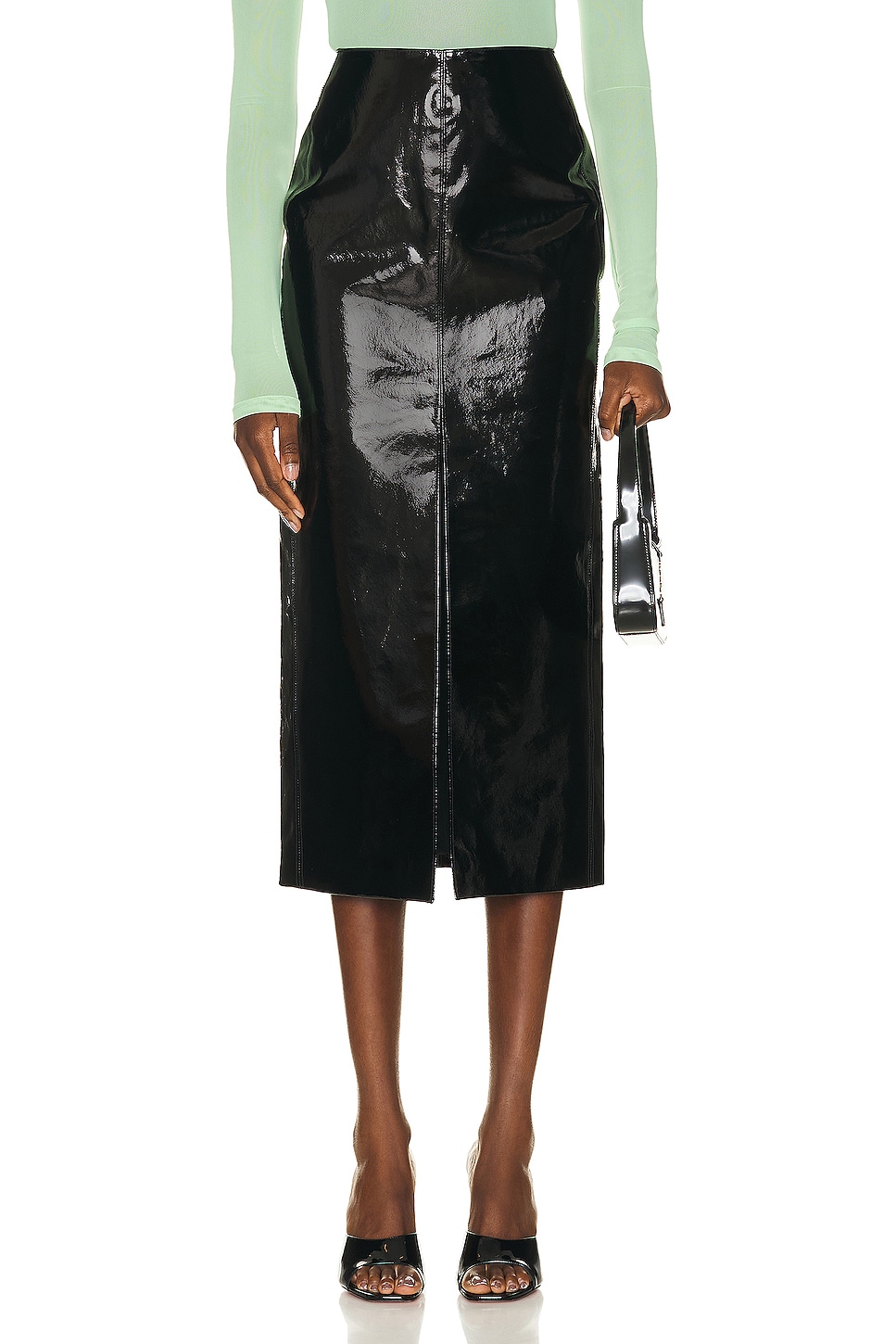 Image 1 of David Koma Patent Leather Midi Skirt in Black