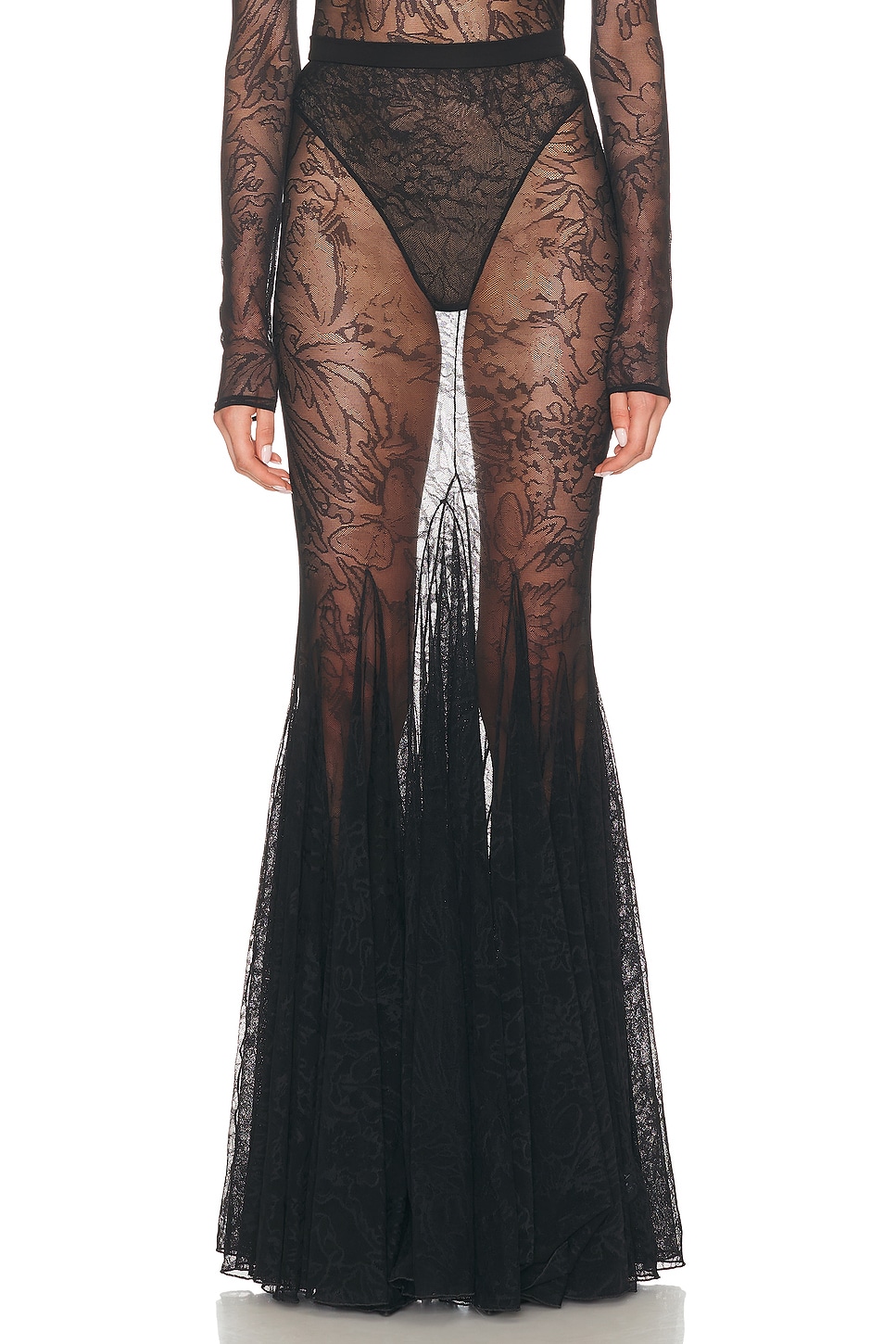 Image 1 of David Koma Floral Lace Maxi Skirt in Black