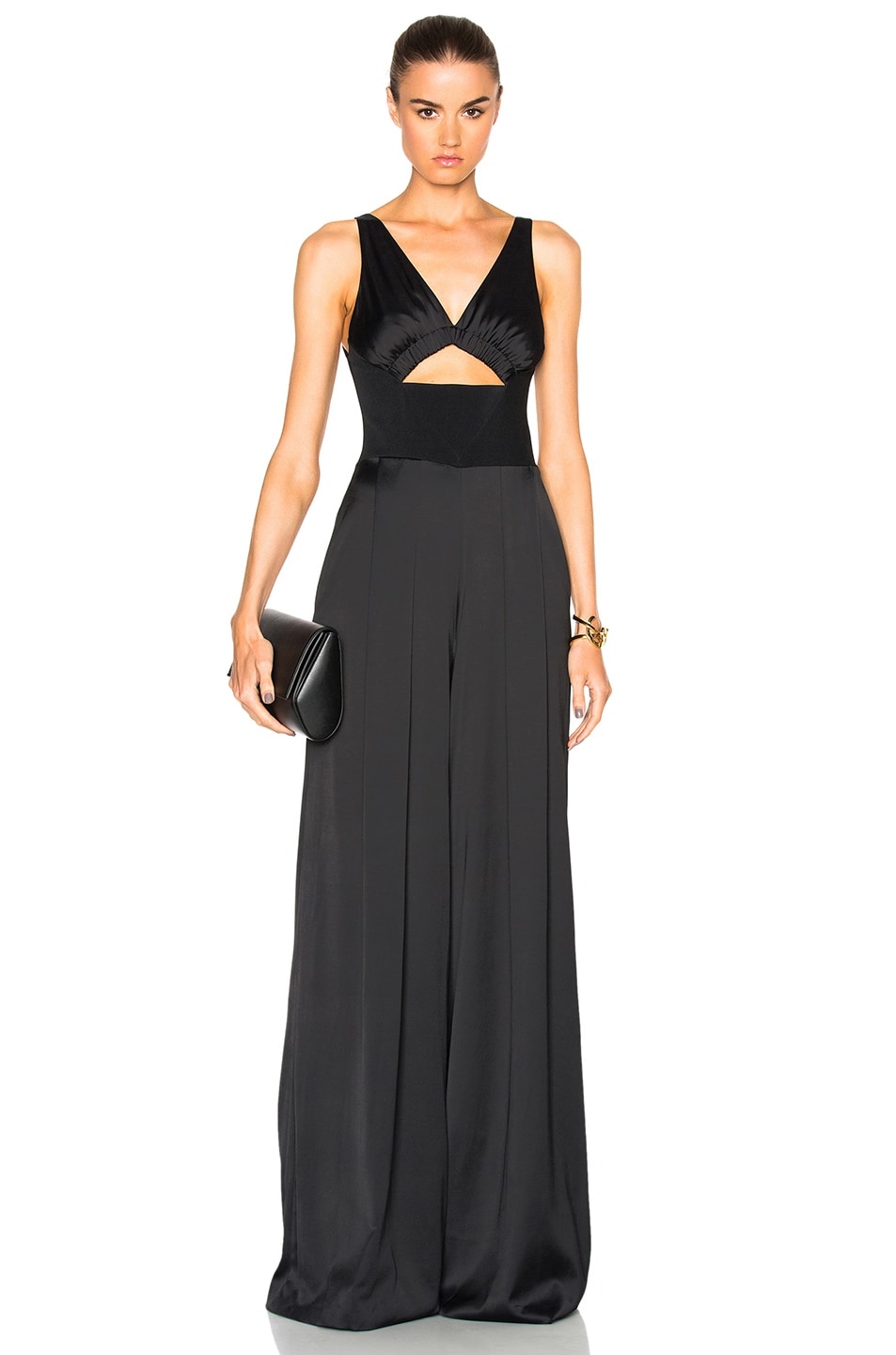 Image 1 of David Koma Ruched Bra Wide Trouser Jumpsuit in Black