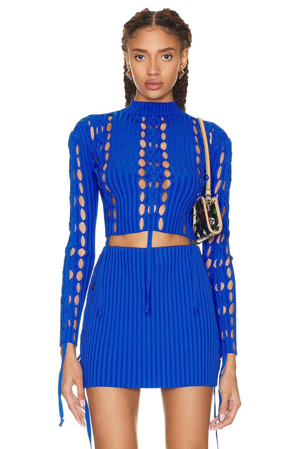 Image 1 of David Koma Front Twist Long Sleeve Top in Blue