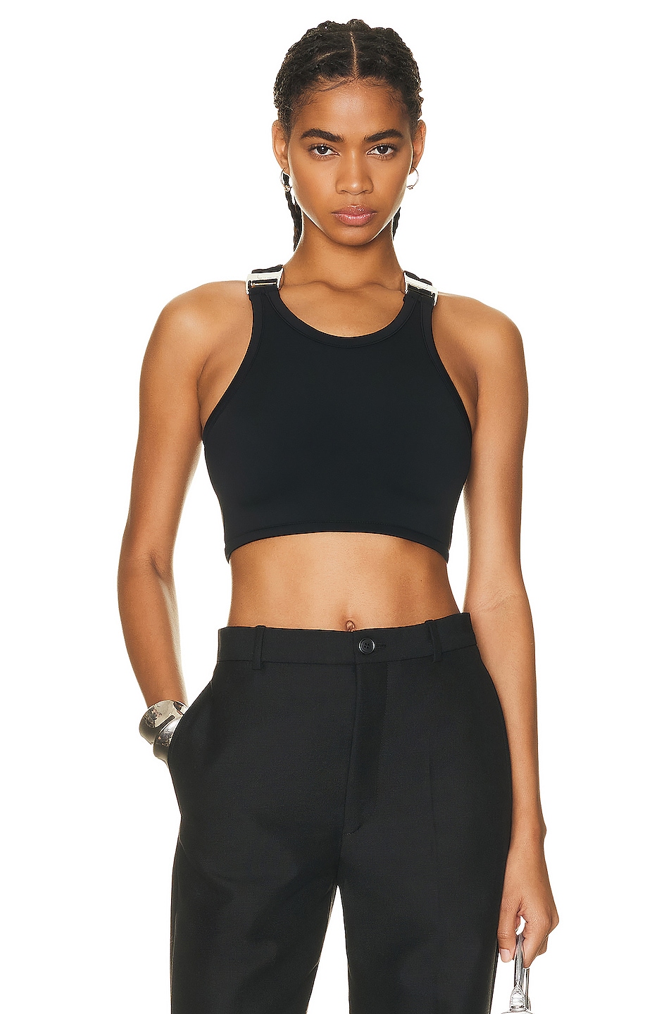 Image 1 of David Koma Buckle Cropped Top in Black