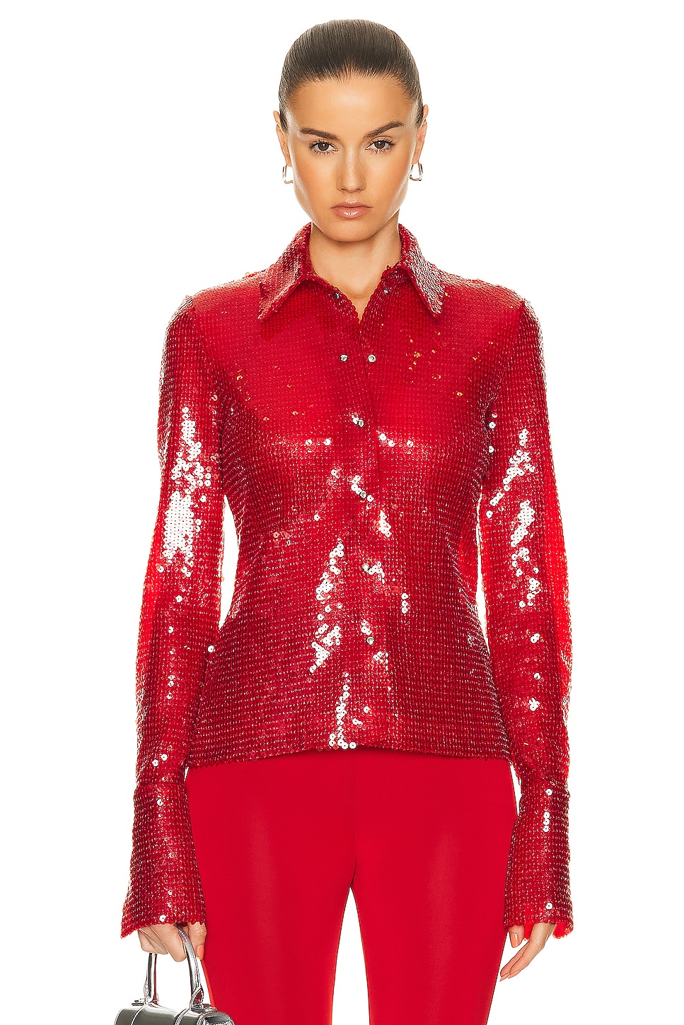 Image 1 of David Koma Sequin Shirt in Red