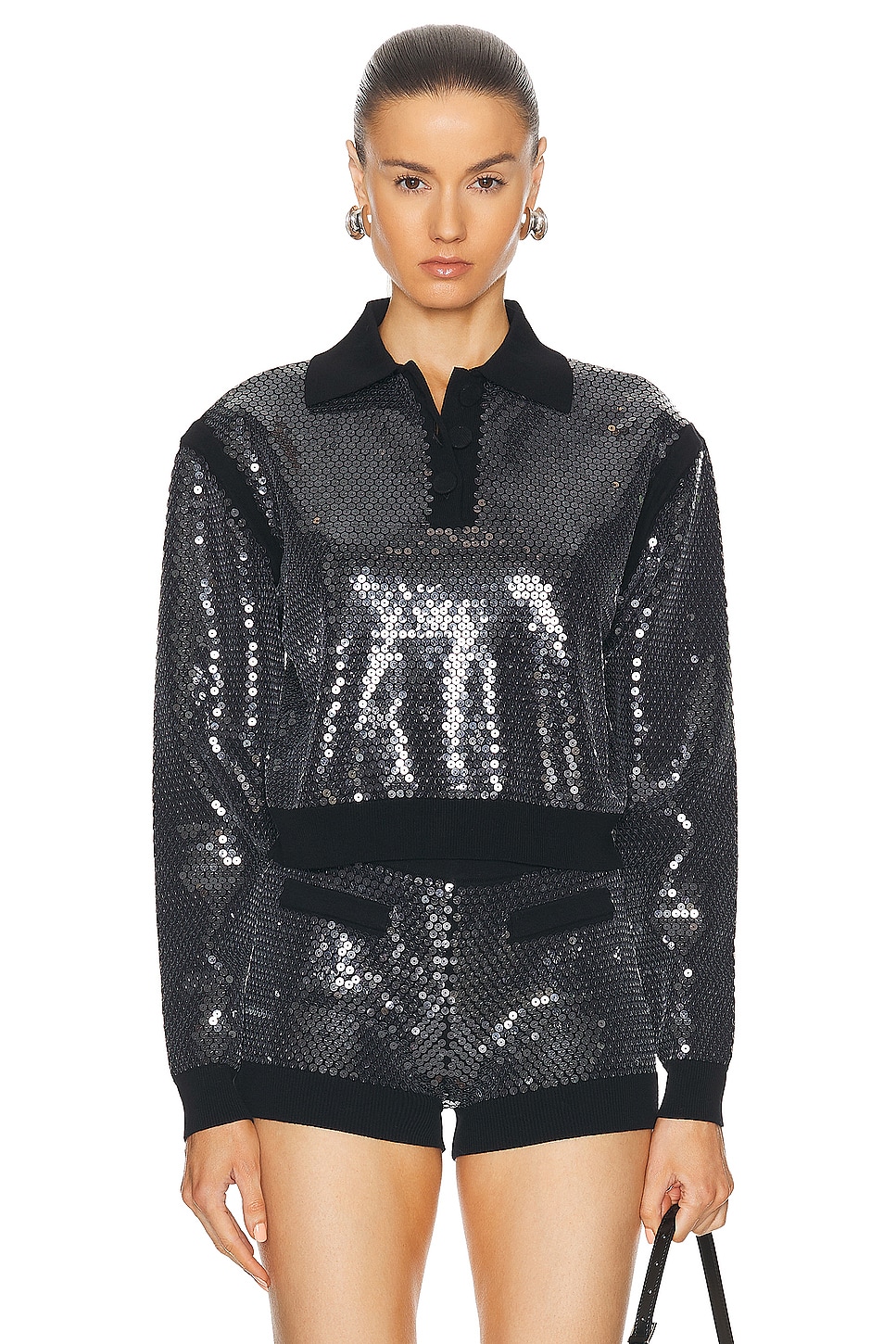 Image 1 of David Koma Sequins Embroidery Knit Top in Black
