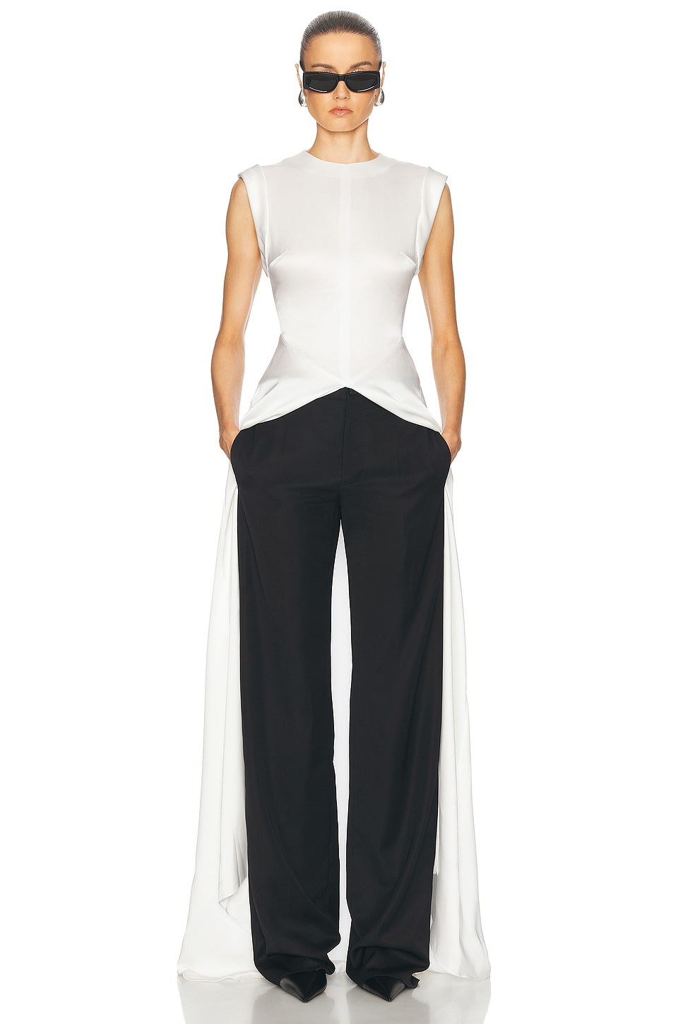 Image 1 of David Koma Long Satin Blouse in White