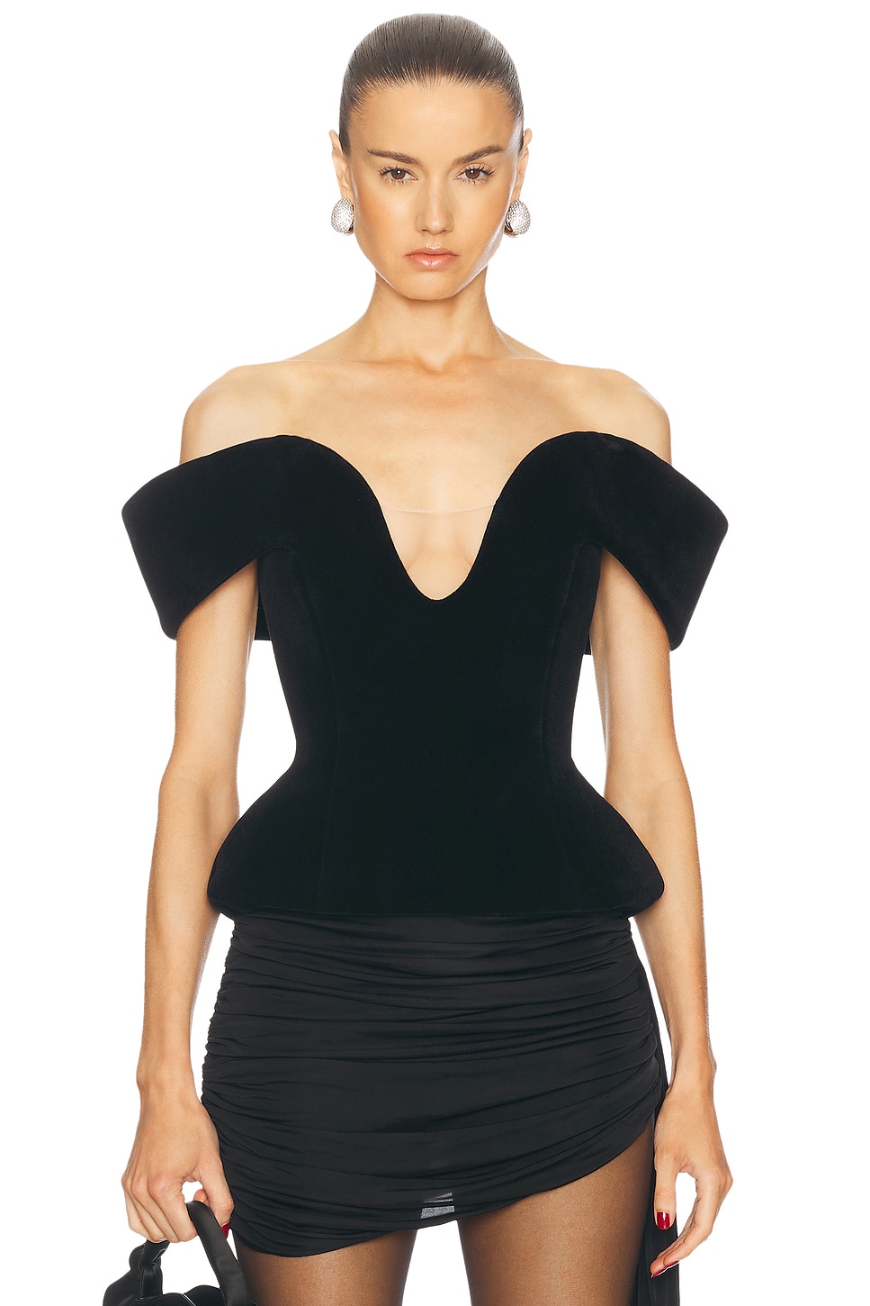 Image 1 of David Koma Off Shoulder Velvet Top in Black